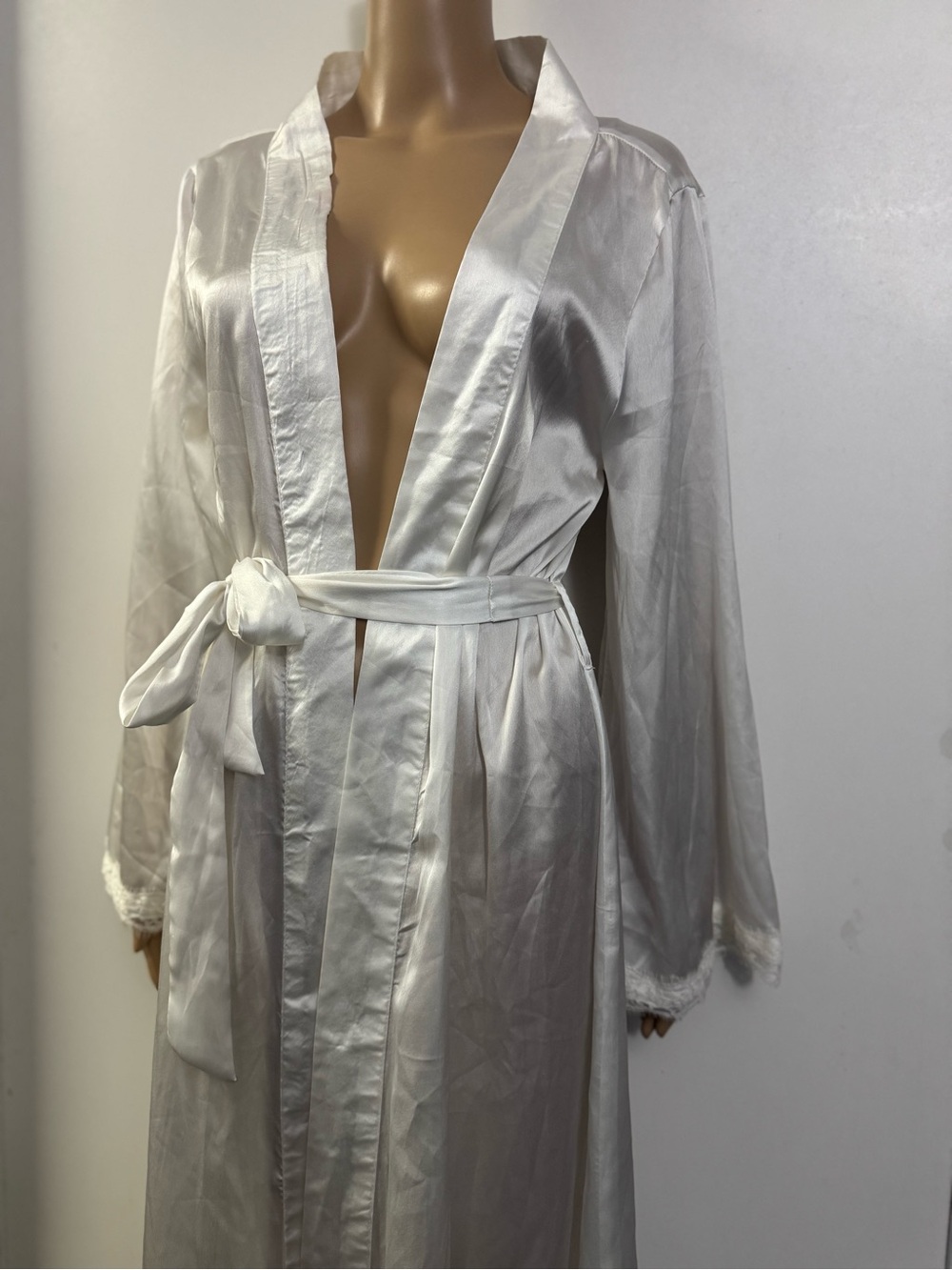 Brand New White Satin Lace Trim Robe